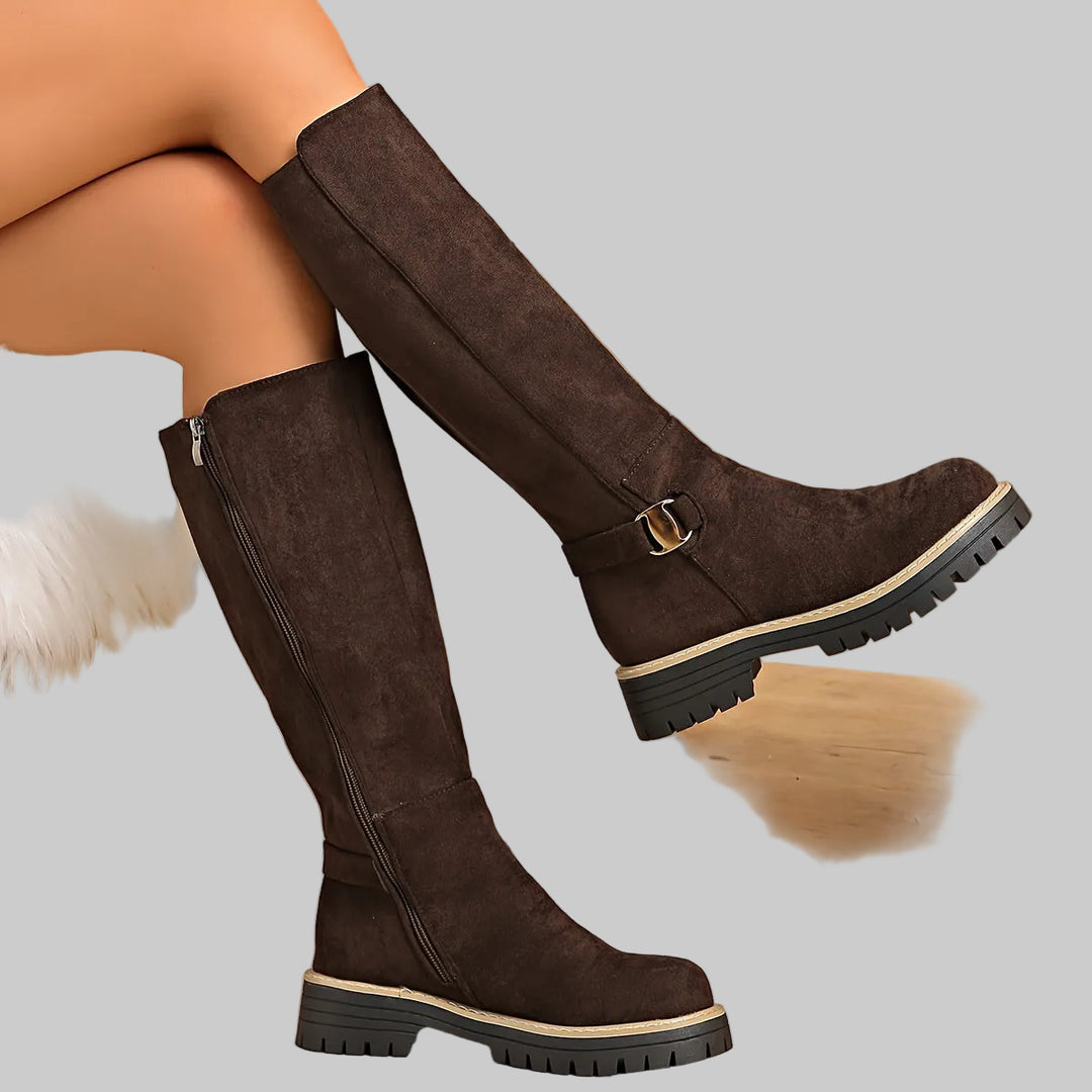 Bottes Femme Hautes à Semelle Plateforme, Fermeture Éclair et Bout Rond