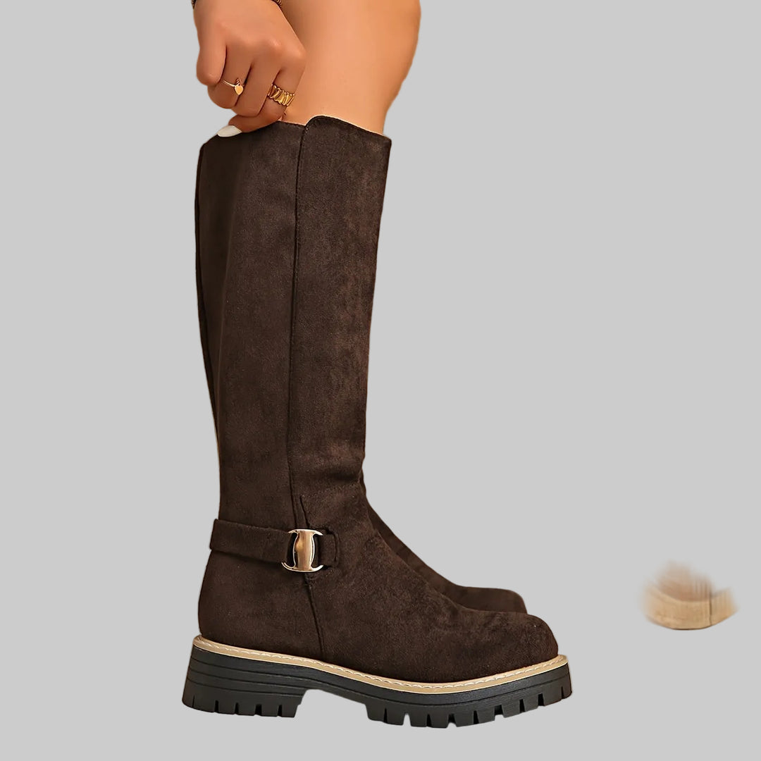 Bottes Femme Hautes à Semelle Plateforme, Fermeture Éclair et Bout Rond