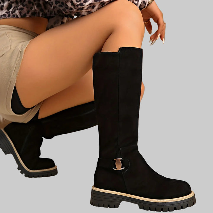 Bottes Femme Hautes à Semelle Plateforme, Fermeture Éclair et Bout Rond
