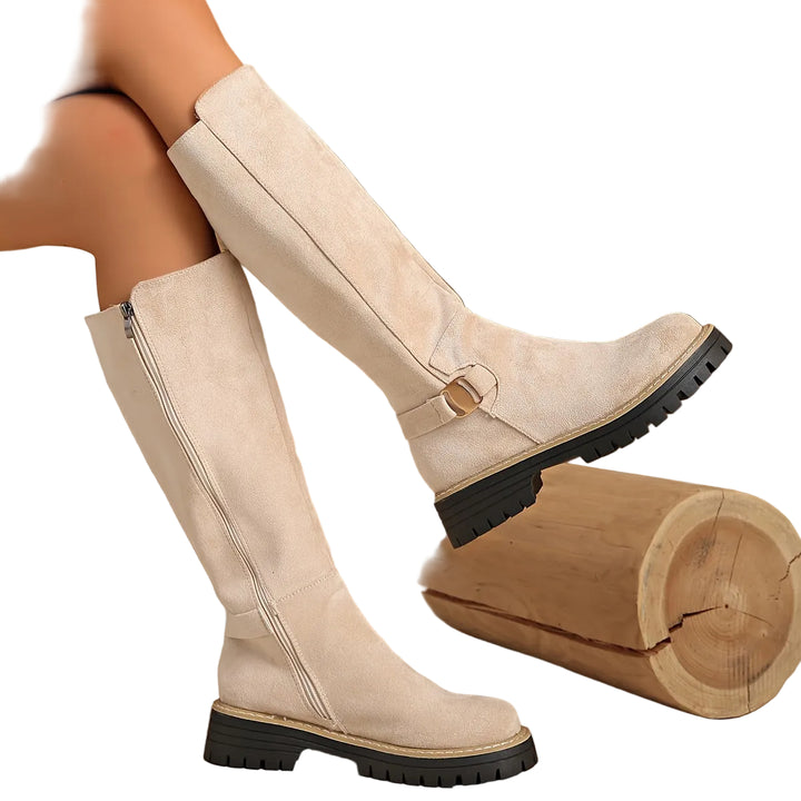 Bottes Femme Hautes à Semelle Plateforme, Fermeture Éclair et Bout Rond