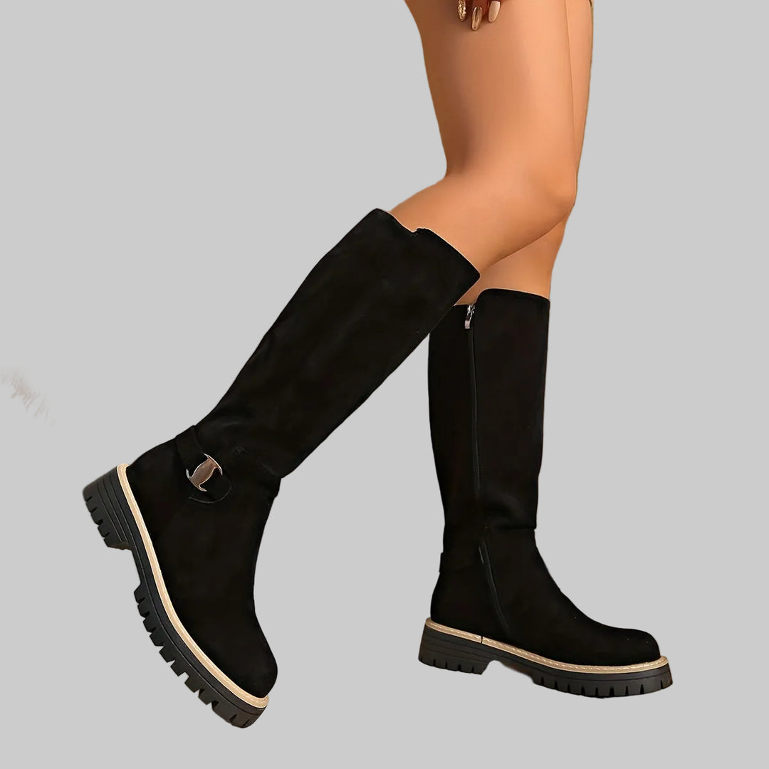 Bottes Femme Hautes à Semelle Plateforme, Fermeture Éclair et Bout Rond