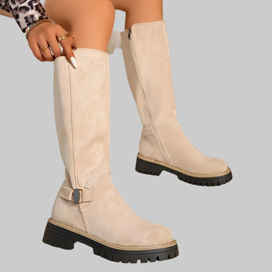 Bottes Femme Hautes à Semelle Plateforme, Fermeture Éclair et Bout Rond