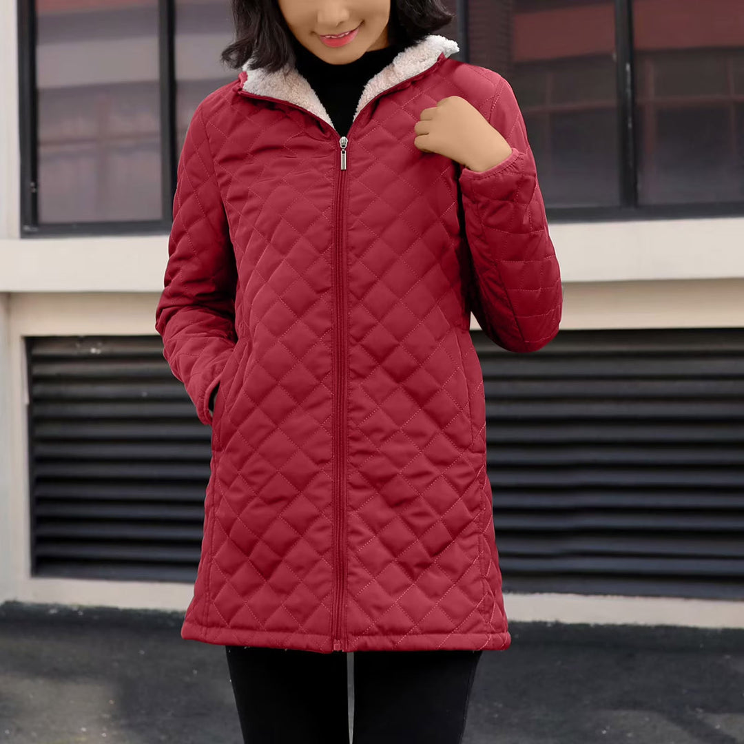 Veste Matelassée Femme Mi-Saison à Capuche Doublure Sherpa