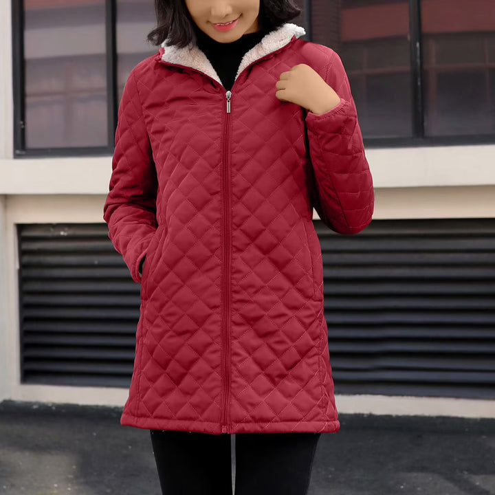 Veste Matelassée Femme Mi-Saison à Capuche Doublure Sherpa