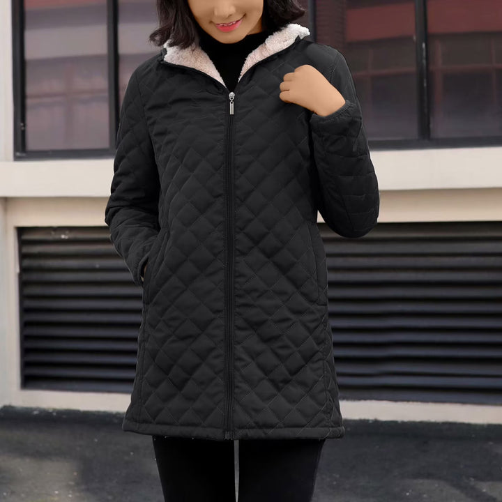 Veste Matelassée Femme Mi-Saison à Capuche Doublure Sherpa