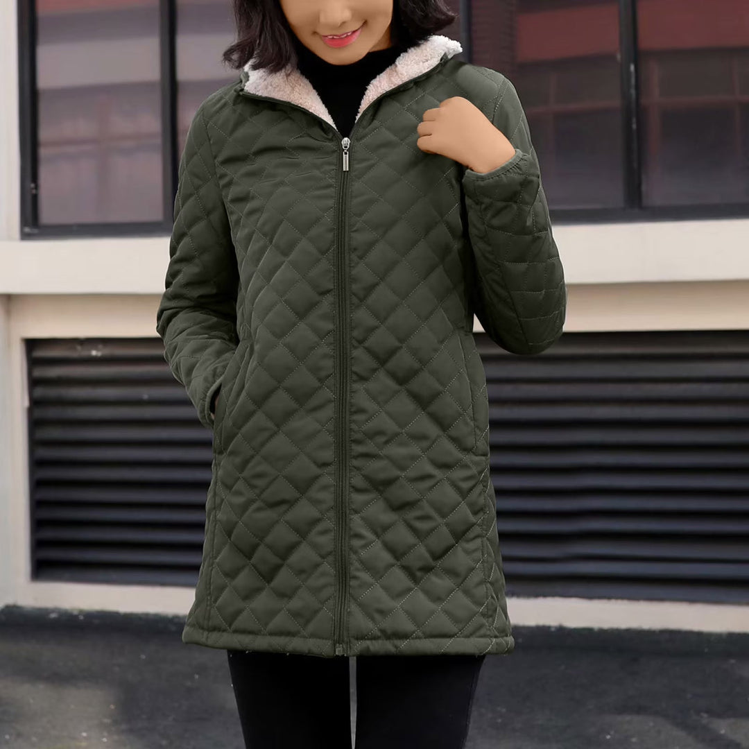 Veste Matelassée Femme Mi-Saison à Capuche Doublure Sherpa
