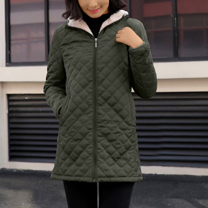 Veste Matelassée Femme Mi-Saison à Capuche Doublure Sherpa