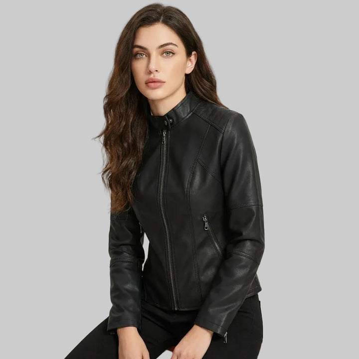 Veste Femme Cintrée Effet Cuir à Fermeture Éclair