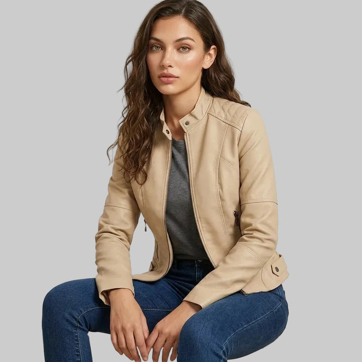 Veste Femme Cintrée Effet Cuir à Fermeture Éclair