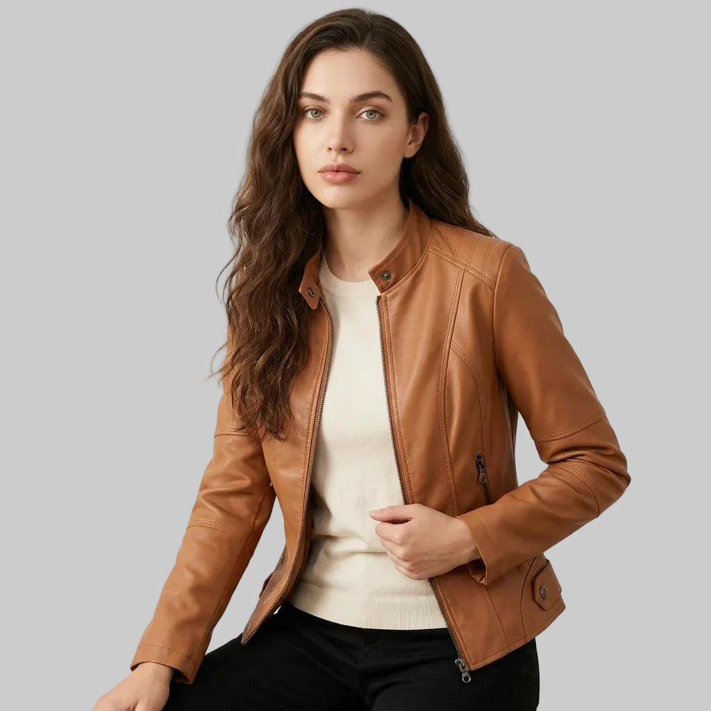 Veste Femme Cintrée Effet Cuir à Fermeture Éclair