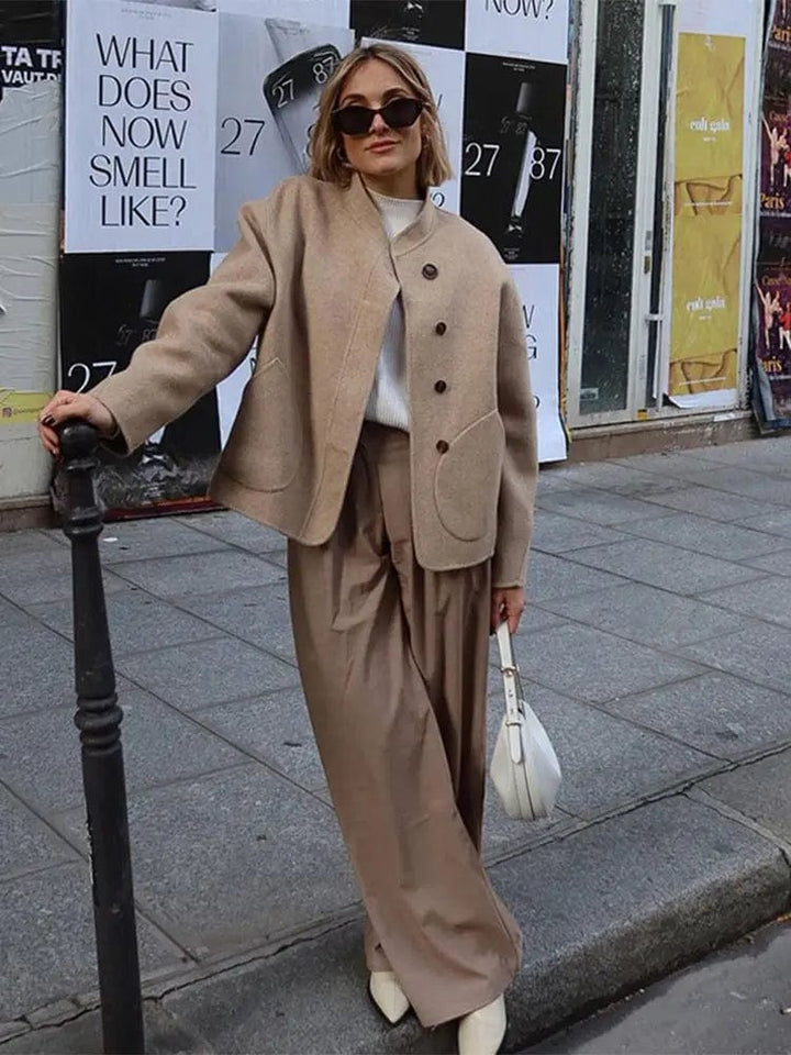 Veste Courte Femme en Mélange de Laine à Fermeture Asymétrique