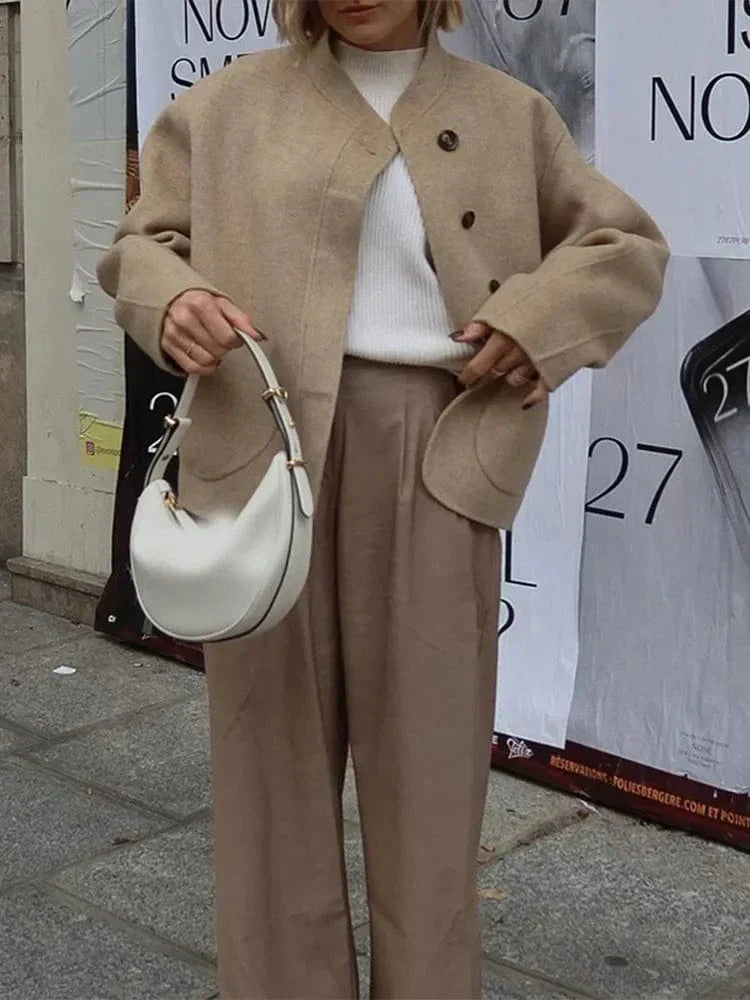 Veste Courte Femme en Mélange de Laine à Fermeture Asymétrique