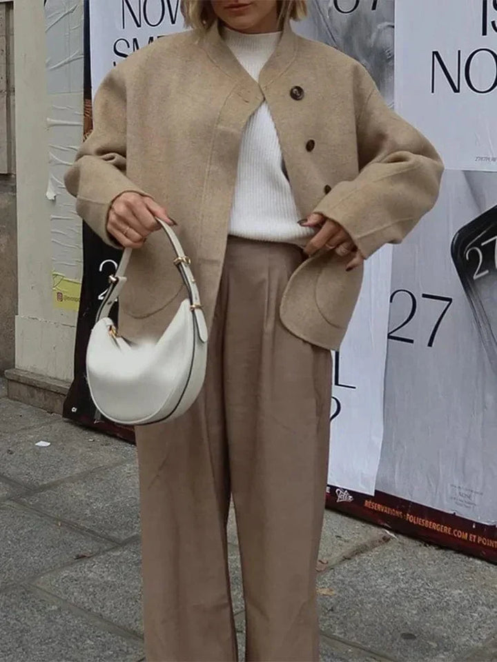 Veste Courte Femme en Mélange de Laine à Fermeture Asymétrique