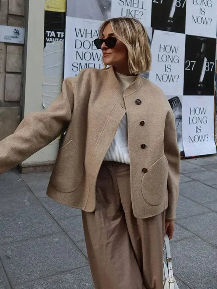 Veste Courte Femme en Mélange de Laine à Fermeture Asymétrique