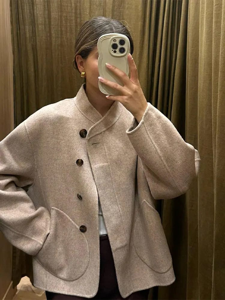 Veste Courte Femme en Mélange de Laine à Fermeture Asymétrique