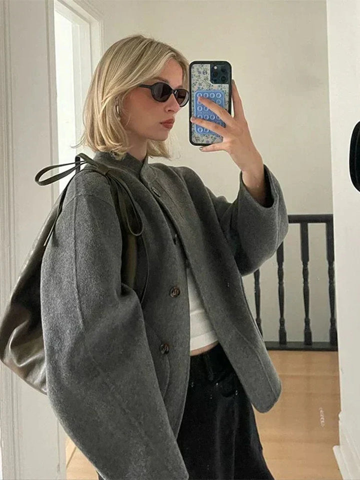 Veste Courte Femme en Mélange de Laine à Fermeture Asymétrique