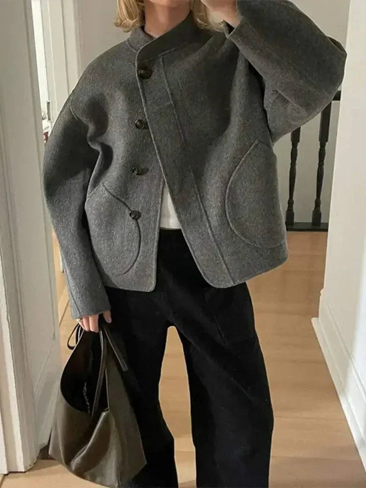 Veste Courte Femme en Mélange de Laine à Fermeture Asymétrique