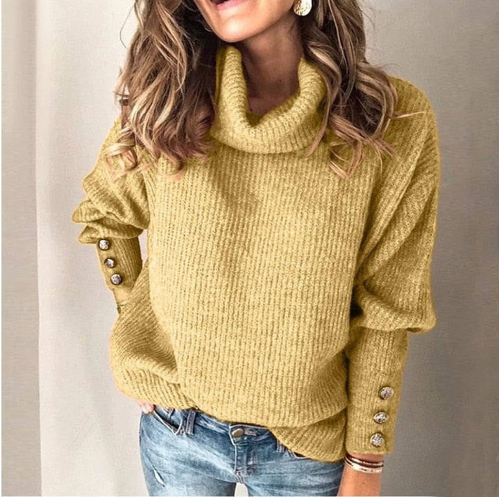Pull Femme Chaud en Maille à Col Roulé, Long