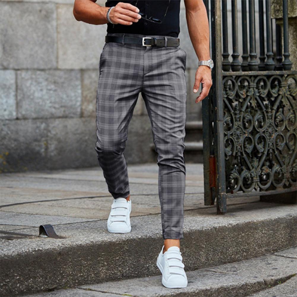 Pantalon Chino Homme à Carreaux Stretch, Coupe Slim
