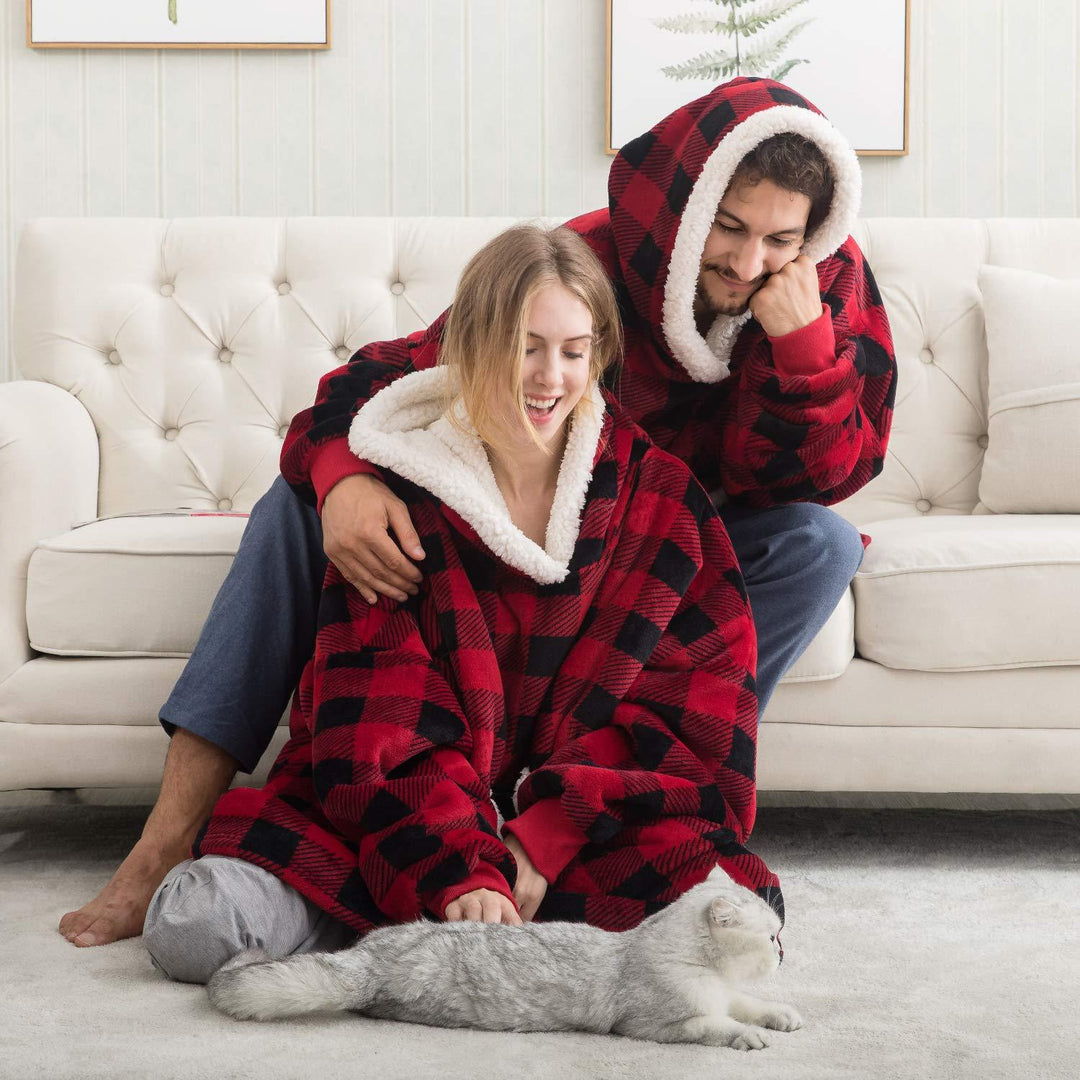 Sweat Plaid à Capuche en Polaire et Laine