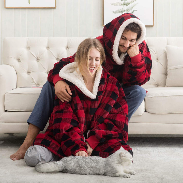 Sweat Plaid à Capuche en Polaire et Laine