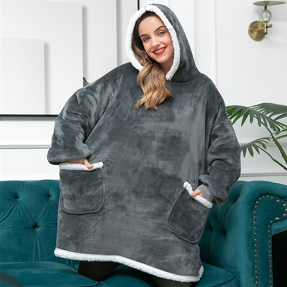 Sweat Plaid à Capuche en Polaire et Laine