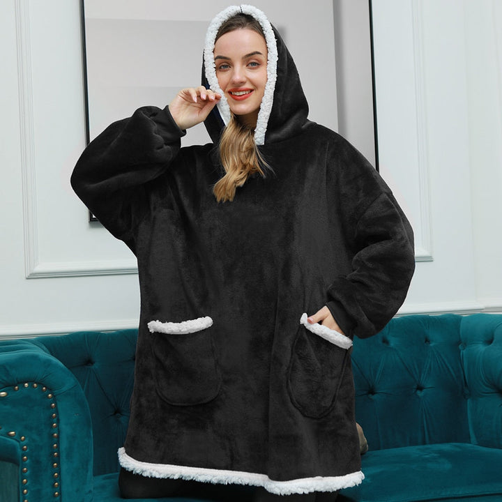 Sweat Plaid à Capuche en Polaire et Laine