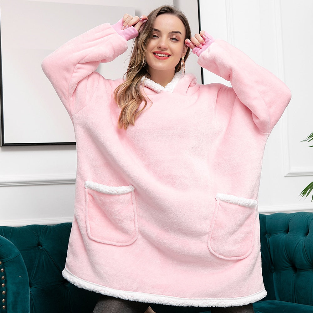 Sweat Plaid à Capuche en Polaire et Laine