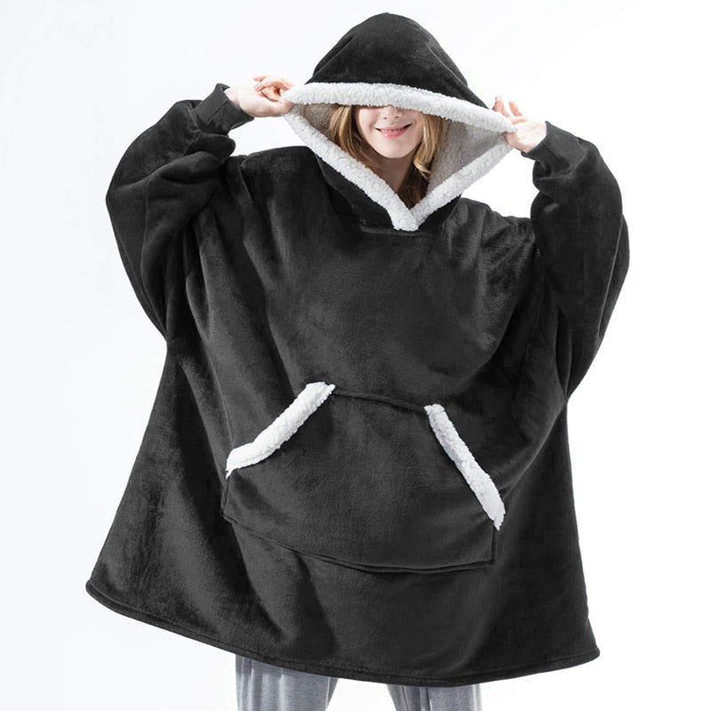 Sweat Plaid à Capuche en Polaire et Laine