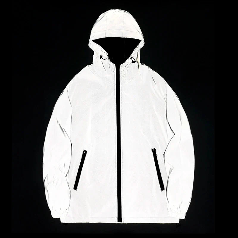 Coupe-Vent Homme Réfléchissant à Capuche Poches Zippées