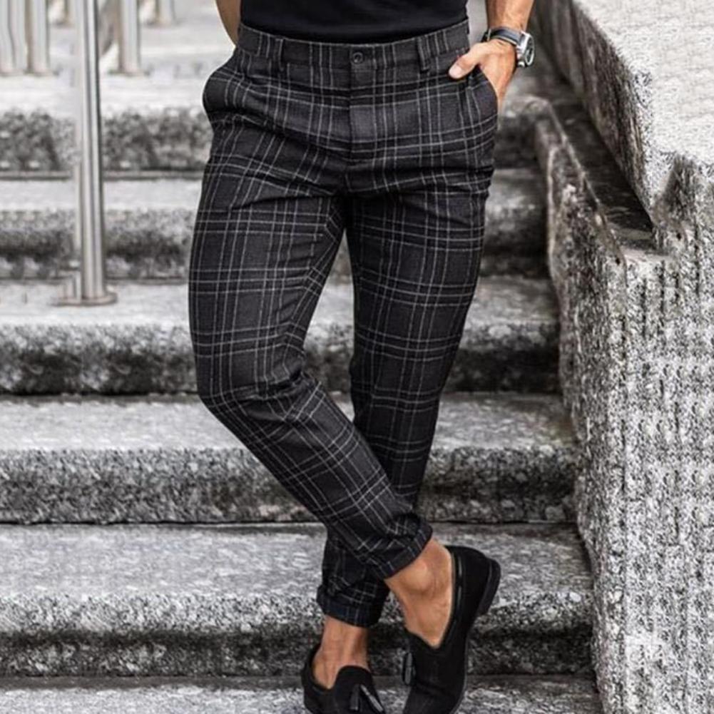 Pantalon Chino Homme à Carreaux Stretch, Coupe Slim