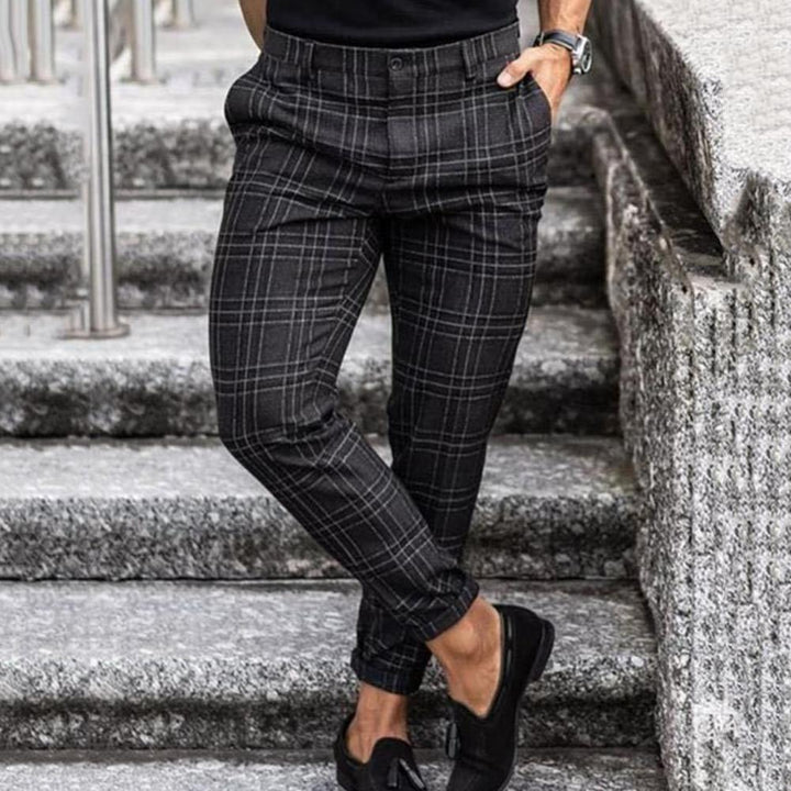 Pantalon Chino Homme à Carreaux Stretch, Coupe Slim