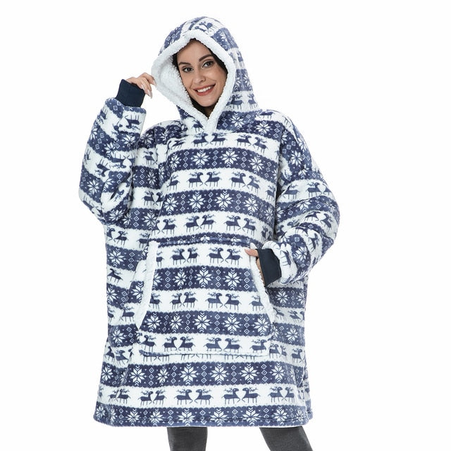 Sweat Plaid à Capuche en Polaire et Laine