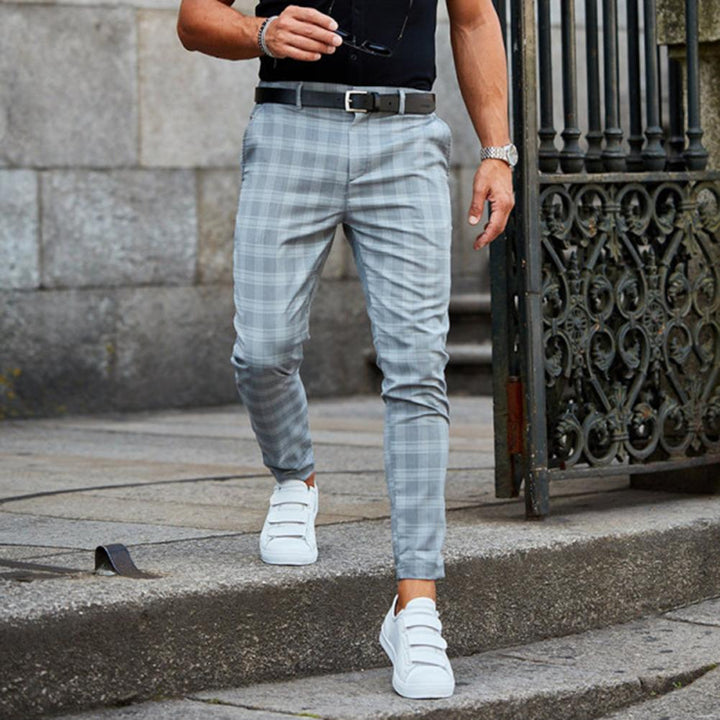 Pantalon Chino Homme à Carreaux Stretch, Coupe Slim