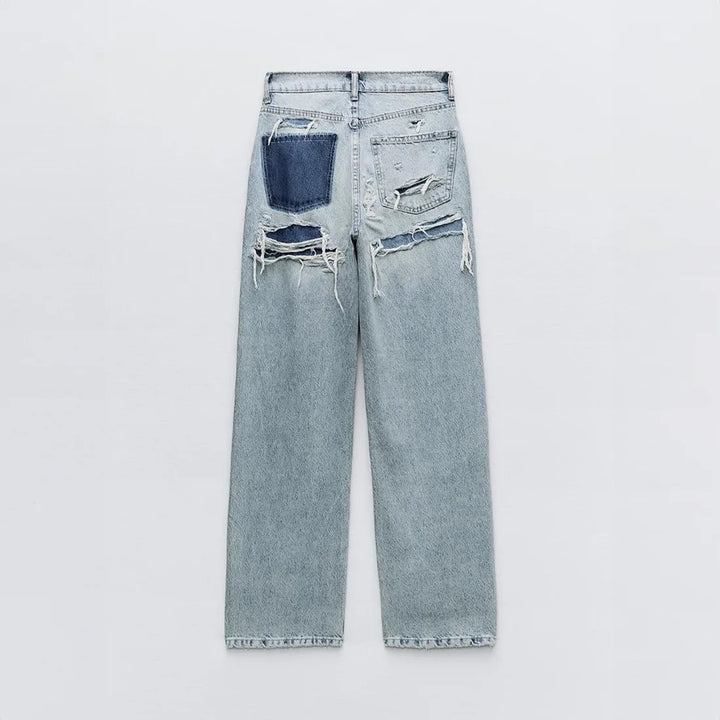 Jean Droit Femme Taille Haute Déchiré