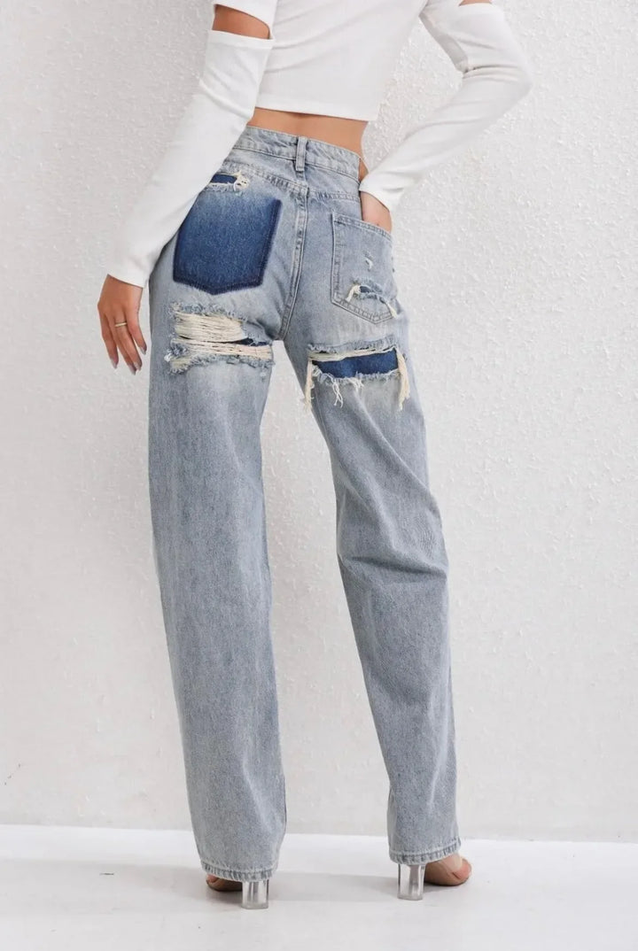 Jean Droit Femme Taille Haute Déchiré
