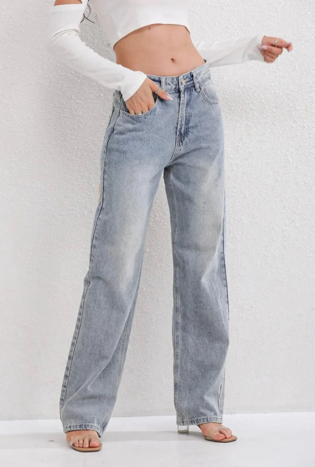 Jean Droit Femme Taille Haute Déchiré
