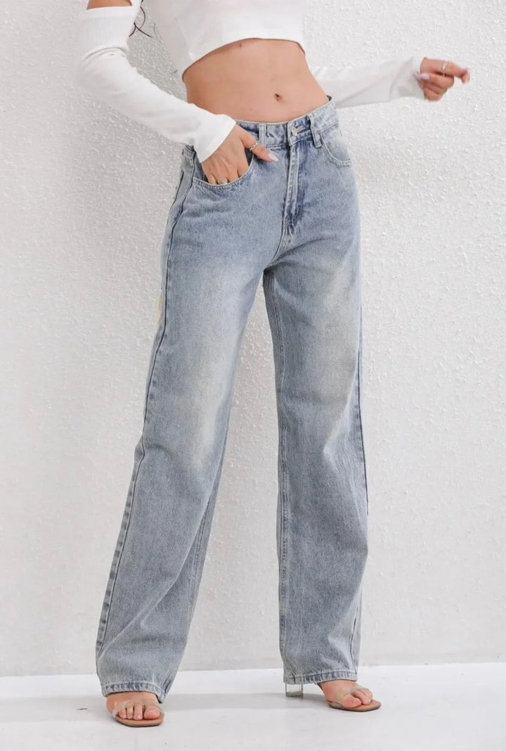 Jean Droit Femme Taille Haute Déchiré
