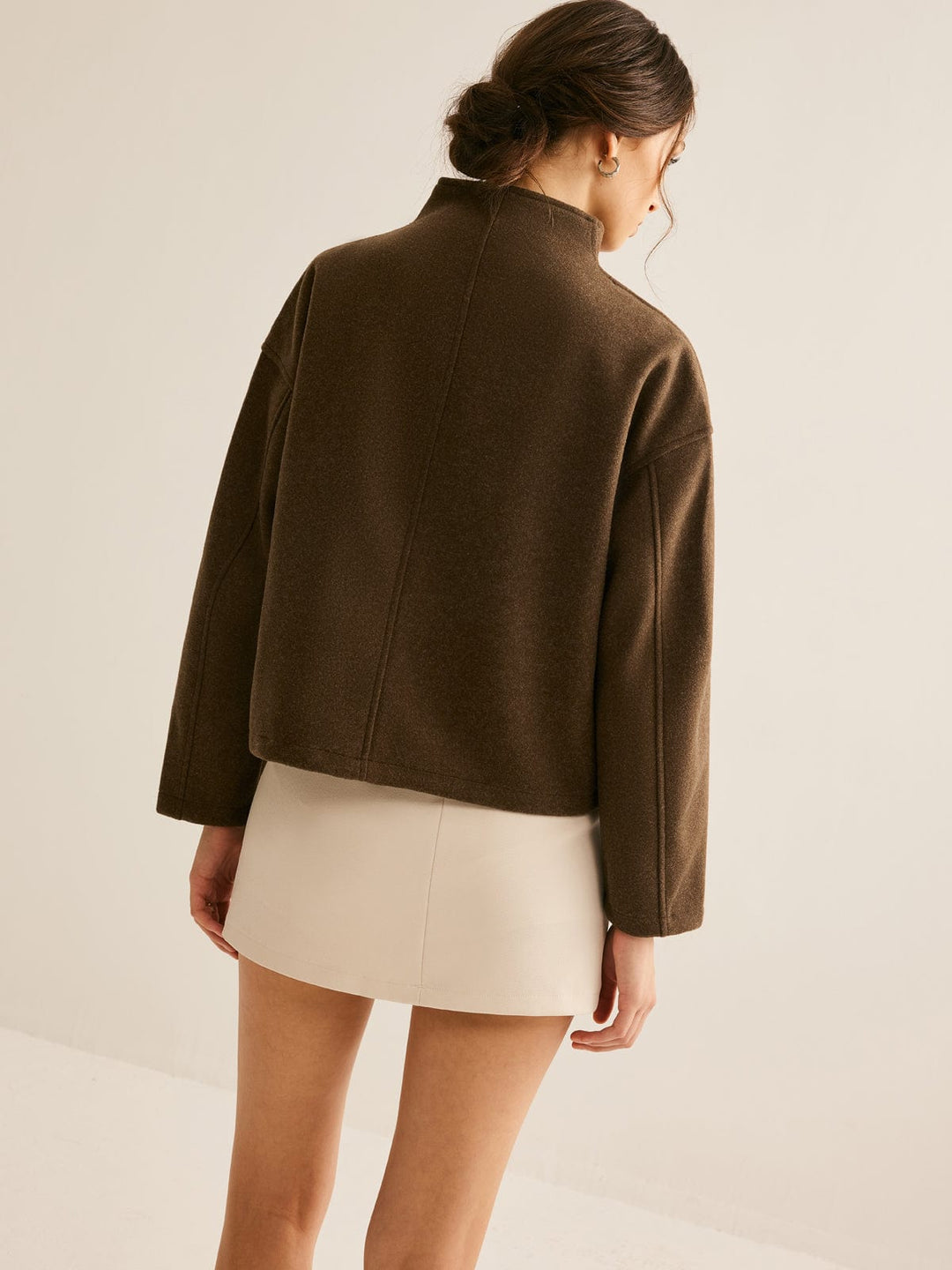 Manteau Court Femme à Col Montant Coupe Légèrement Ample