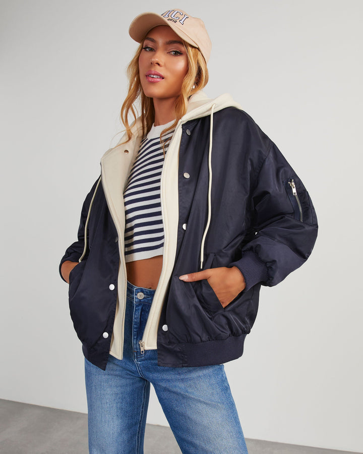 Blouson Bomber Femme Oversize à Capuche avec Doublure Douce