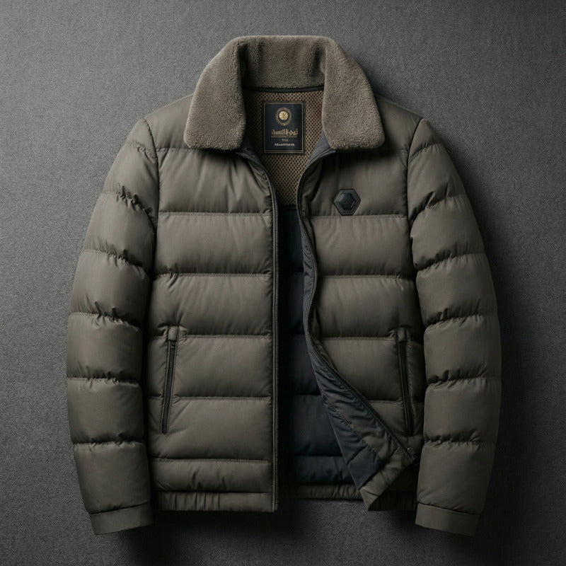 Doudoune Légère Homme Col Fourrure Zippée