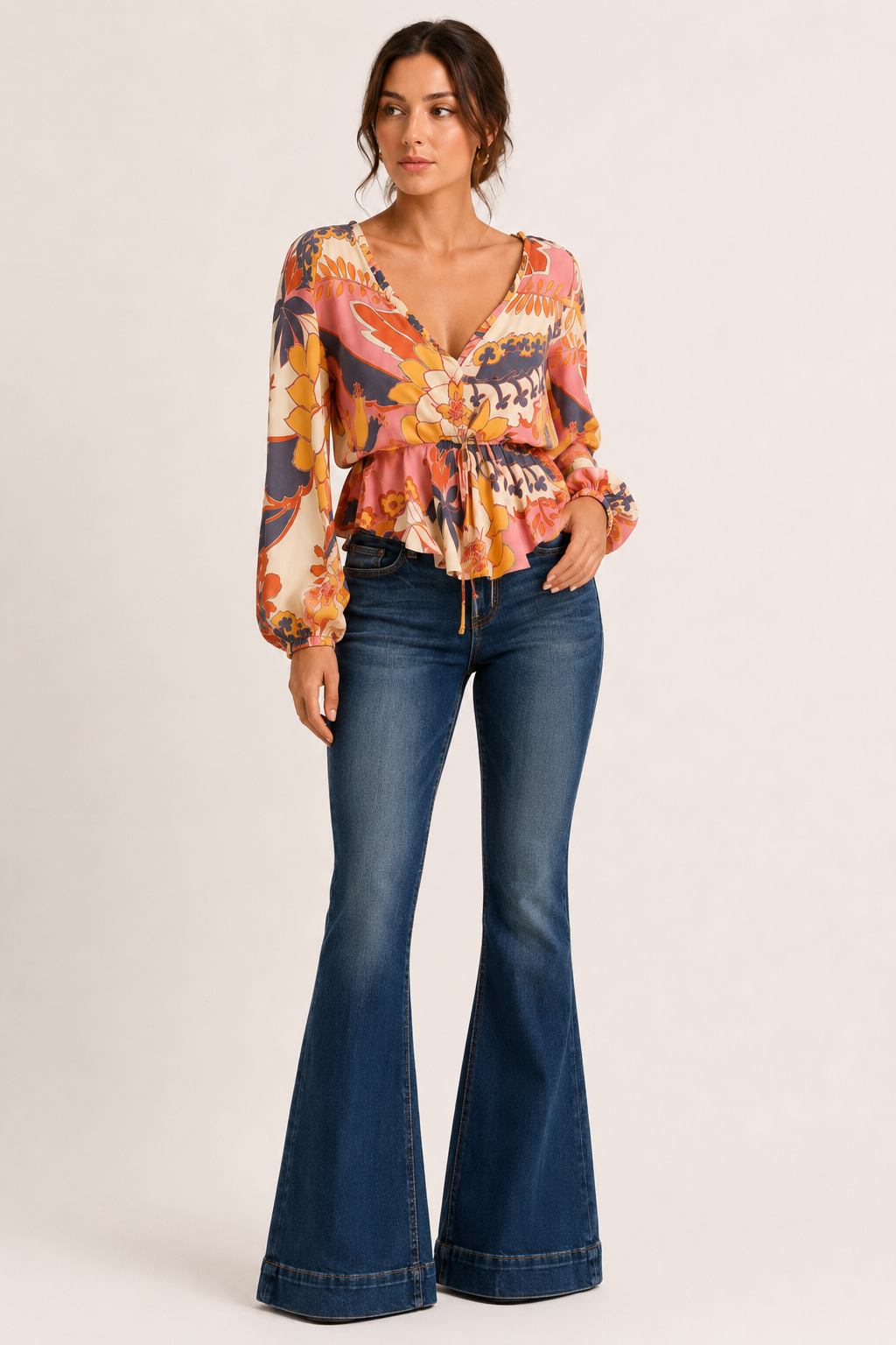 Jean Femme Taille Mi-Haute Évasé en Denim Stretch