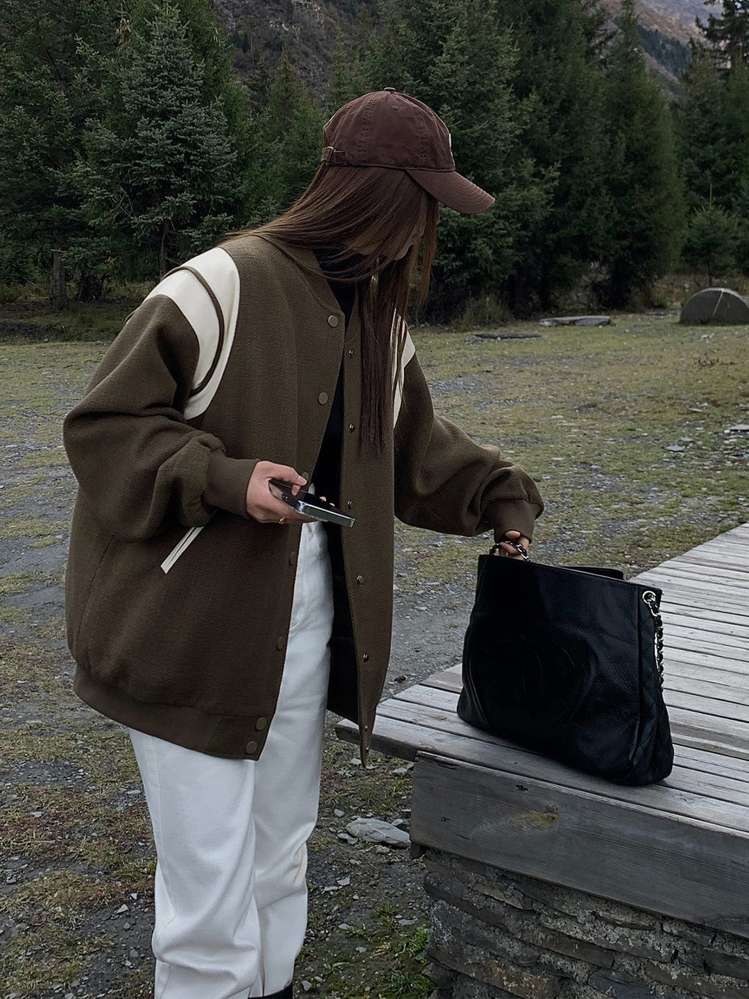 Veste Universitaire Femme Oversize à Manches Contrastées