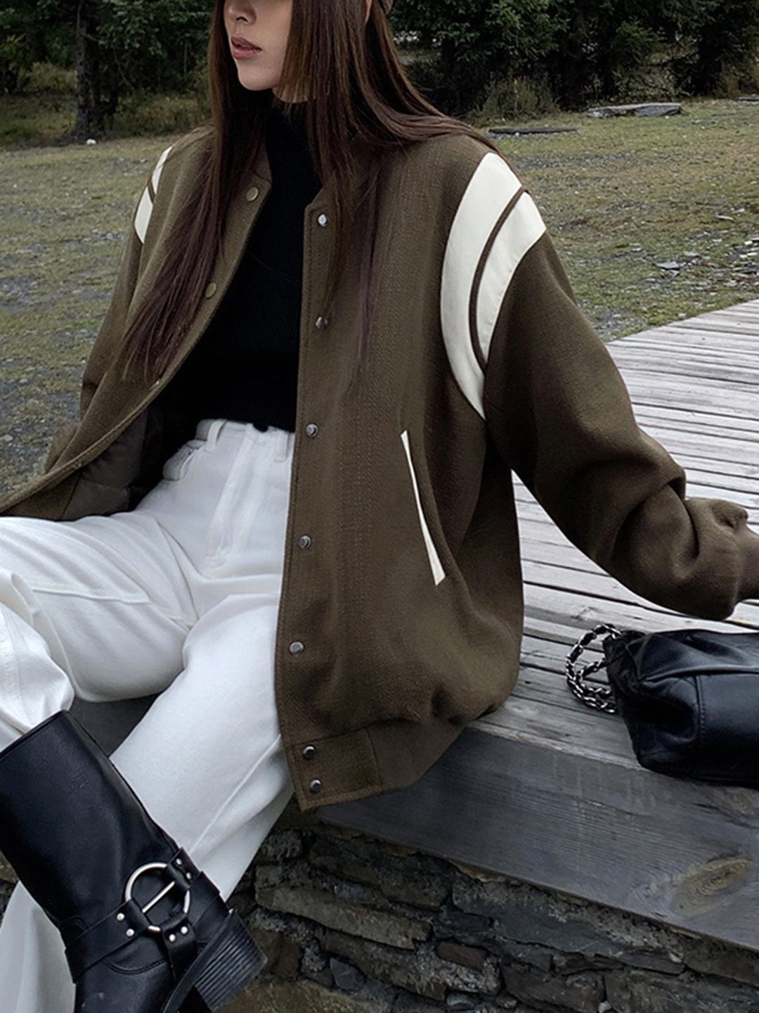 Veste Universitaire Femme Oversize à Manches Contrastées