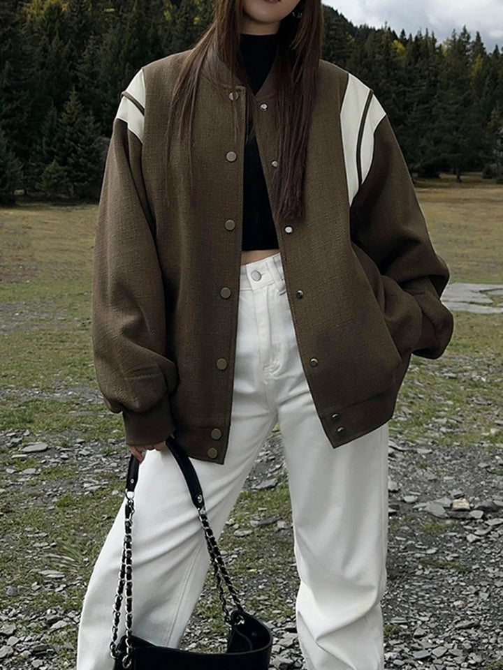 Veste Universitaire Femme Oversize à Manches Contrastées