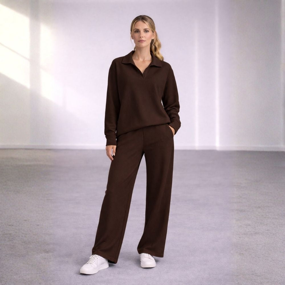 Ensemble Détente Femme 2 Pièces avec Col Polo et Pantalon Large