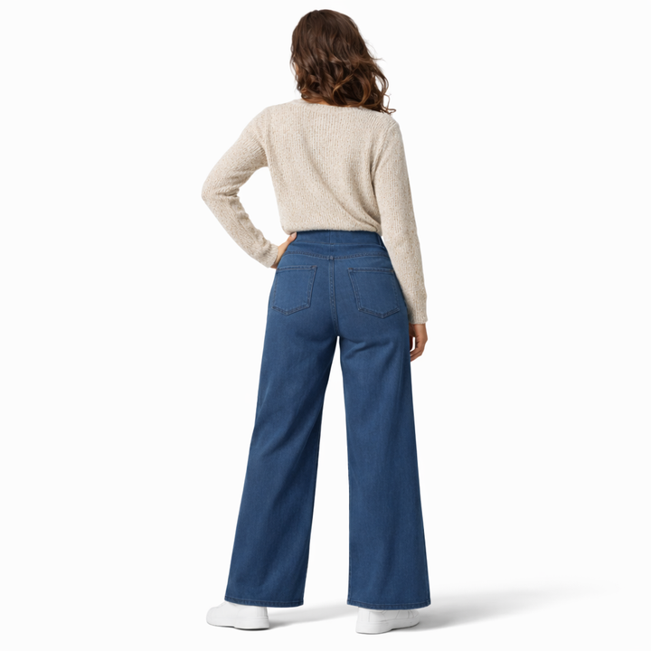 Pantalon Large Femme Taille Haute avec Taille Élastique