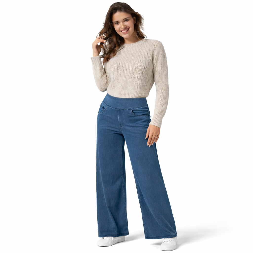 Pantalon Large Femme Taille Haute avec Taille Élastique