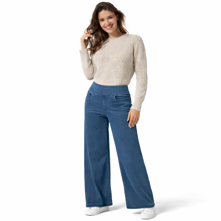 Pantalon Large Femme Taille Haute avec Taille Élastique