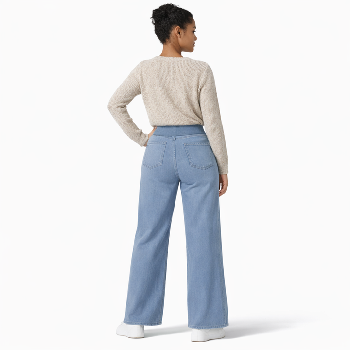 Pantalon Large Femme Taille Haute avec Taille Élastique